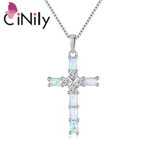 CiNily-collier pendentif opale pour femmes, bijou croix plaqué argent avec incrustation de Zircon, cadeau d'anniversaire pour femmes ► Photo 1/6
