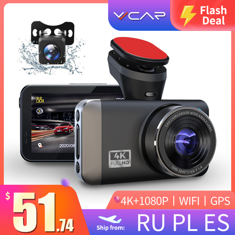 VVCAR D530 voiture DVR caméra 4K + 1080P enregistreur vidéo WIFI vitesse N GPS Dashcam Dash Cam voiture registraire Spuer Vision nocturne ► Photo 1/6