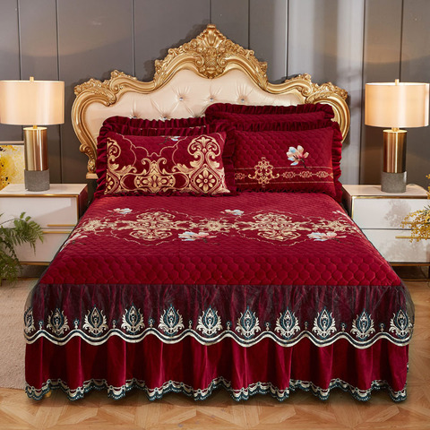 Haute qualité luxe doux lit jupe hiver en peluche épais matelassé couverture de lit jupe King Queen Pad couvre-lit non compris taie d'oreiller ► Photo 1/6