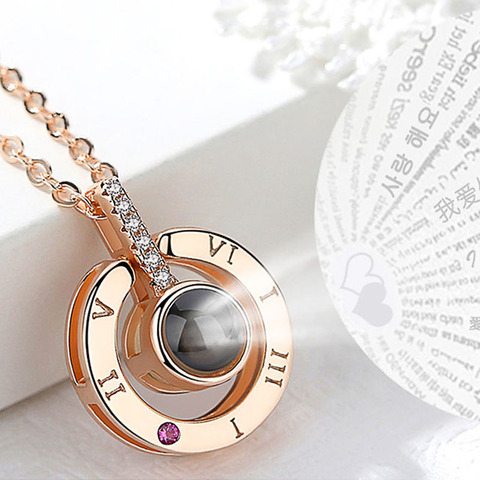 Huitan Offre Spéciale collier pendentif rond/coeur pour femme avec fonction de Projection Unique 100 langue 