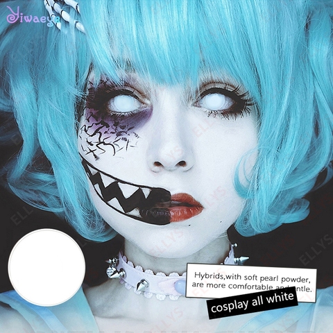 Tout blanc couleur couverture élève aveugle lentilles de Contact couleur Pure Halloween Cosplay pour yeux maquillage chemin 14.5mm ► Photo 1/6