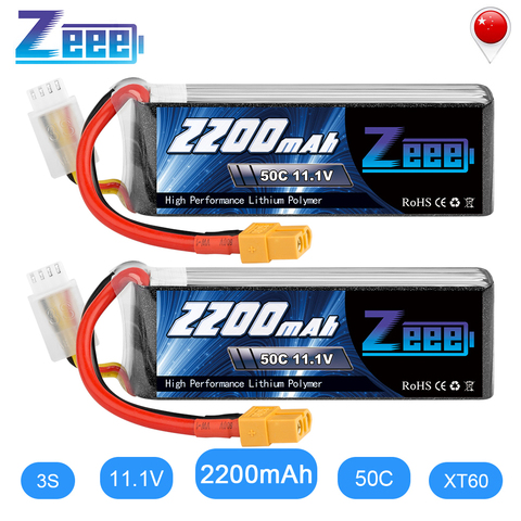 Zeee-batterie Lipo 2200mAh 3S 11.1V 50C 2 unités, avec prise XT60, pour Drone RC quadrirotor QAV250, avion bateau ► Photo 1/6