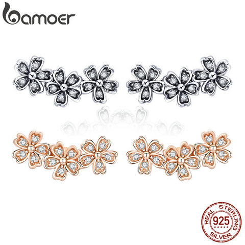 BAMOER 925 en argent Sterling marguerite fleur clair CZ boucles d'oreilles pour les femmes en argent Sterling bijoux saint valentin cadeau SCE419 ► Photo 1/6