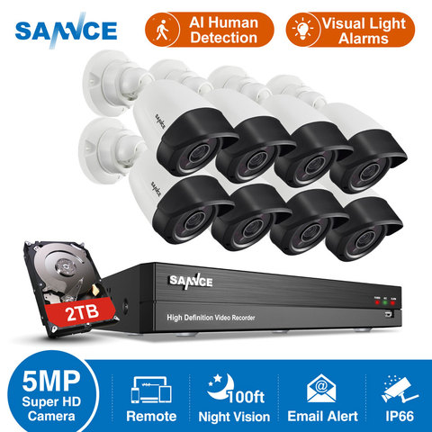 SANNCE – système de sécurité domestique 8CH 5MP-N DVR, 8 pièces, Vision nocturne 5M, Kits de caméra de Surveillance extérieure étanche, détection humaine AI ► Photo 1/6