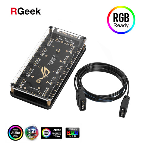 RGEEK-câble d'extension SATA, adaptateur 3 broches, 5V, 3 broches, RGB 10 Hub, LED, avec boîtier adaptateur ASUS AURA, MSI, ASRock RGB, avec boîtier ► Photo 1/6