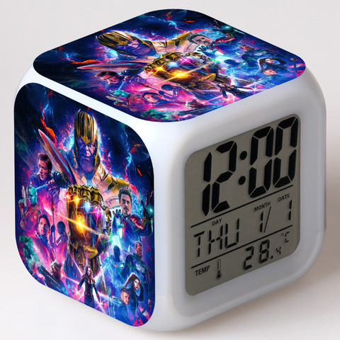 Horloge d'alarme LED Marvel The Avengers, Iron Man, Captain America, Thor, Black wife, Hulk, figurines de dessin animé, jouets pour enfants, cadeaux de fête ► Photo 1/6