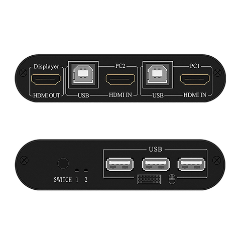 Boîte de commutation KVM 2x1hd, commutateur 2 en 1, compatible HDMI, partage USB 2.0, moniteur, souris, clavier, pour 2 ordinateurs portables ► Photo 1/6
