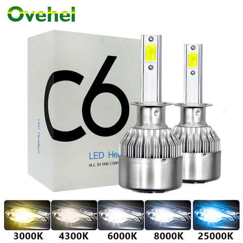 OVEHEL-feux de voiture, Hulbs H7, Led C6 H1 H3, H4 phare LED H11 HB3 880 9005 H13 9006 k 3000K 72W, 12V 24V, 8000LM ► Photo 1/6