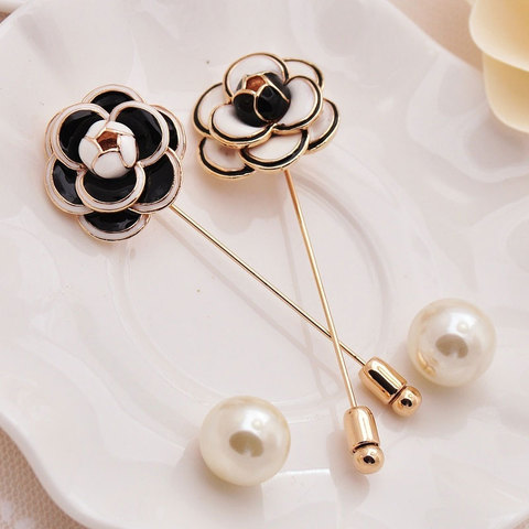 Broche broche camélia noir blanc fleur Rose perle femelle broches accessoires ► Photo 1/5