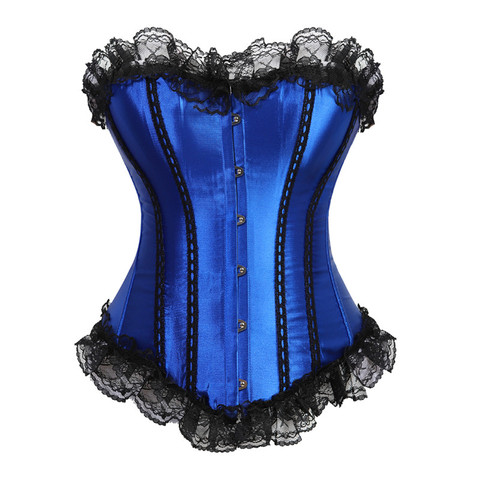 Sapubonva – Bustier Corset en Satin, avec garniture, Costumes surbuste pour femmes, style victorien, bleu, jaune, rouge ► Photo 1/6