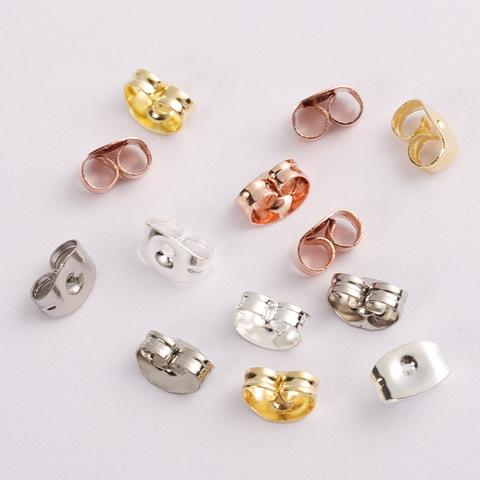 100 pièces 6x4.5mm or argent ton acier inoxydable boucles d'oreilles dos Rose papillon oreille écrous bouchon ajustement bijoux à bricoler soi-même faire des fournitures ► Photo 1/6