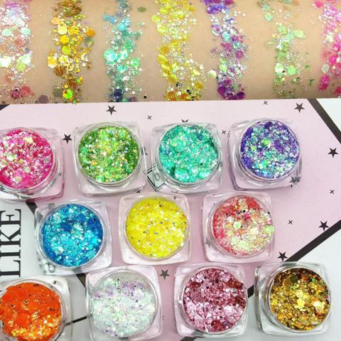 17 couleurs diamant paillettes fard à paupières maquillage Nail Art sirène paillettes miroitant diamant oeil brillant peau surligneur visage corps paillettes ► Photo 1/6