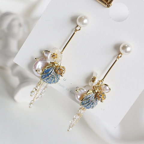 Nouveauté Vintage simulé-perle frais bleu gland fleur boucles d'oreilles pour les femmes Pendientes Mujer Moda déclaration bijoux ► Photo 1/6