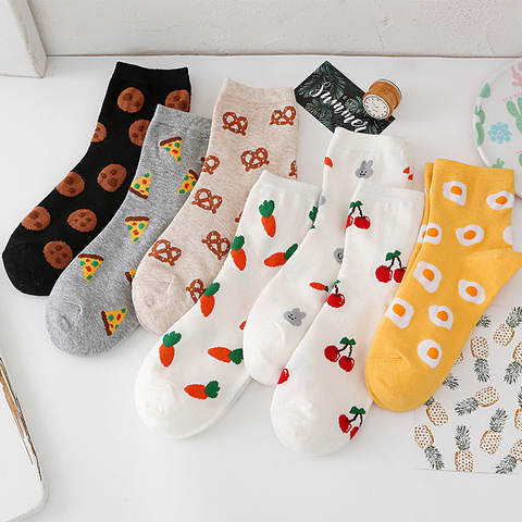 Chaussettes en coton pour femmes, imprimées, avec fruits, motifs de dessins animés, mode automne et hiver ► Photo 1/6