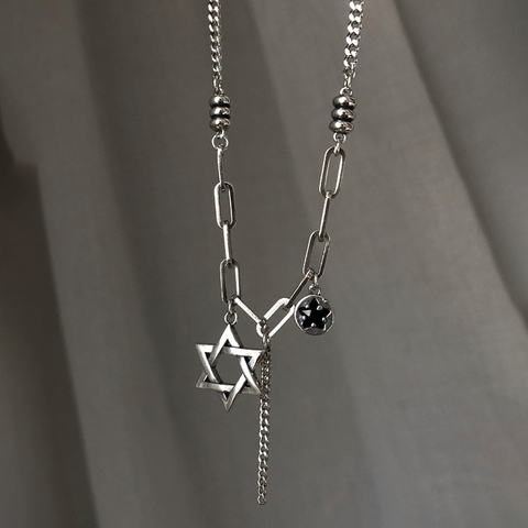 Collier pentagramme épais en argent Sterling 925 pour femme et fille, chaîne à pampilles, bijoux cadeaux de fête, vente en gros, S-N646 ► Photo 1/6