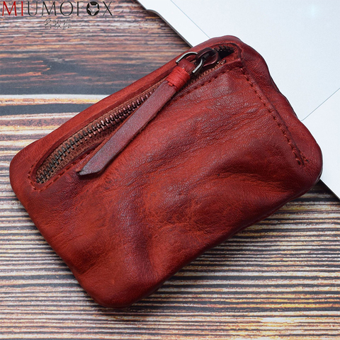 Porte-monnaie en cuir véritable hommes Vintage Original en cuir fait à la main petit Mini portefeuille porte-carte sac d'argent femmes fermeture éclair changement sacs à main ► Photo 1/6