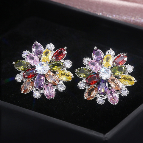 Huitan nouveauté magnifique grande fleur boucle d'oreille pour les femmes de mariage engager la fête de danse Noble brillant Zircon pierre boucles d'oreilles ► Photo 1/6