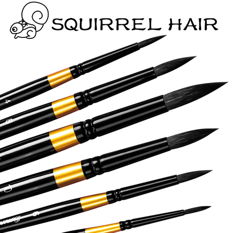 1/3/6 pièces professionnel noir poignée écureuil cheveux rond brosse ensemble peinture pinceaux pour artistique aquarelle Gouache lavage vadrouille ► Photo 1/6