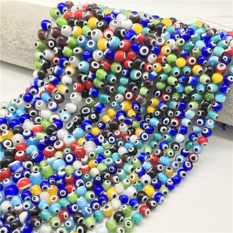 Perles rondes bleues mauvais œil pour bracelet, vente en gros, 4mm/6mm/8mm/10mm, en verre de Murano, faites à la main, accessoires de bijoux ► Photo 1/6