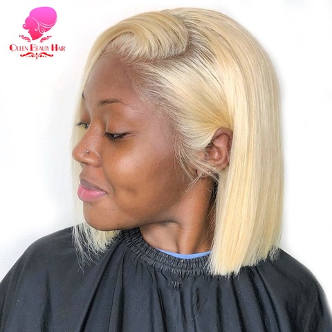 Reine 13x6 613 Blonde brésilienne droite cheveux humains Bob perruques 8 - 16 pouces Remy court Ombre Bob avant de lacet perruques pour les femmes noires ► Photo 1/6