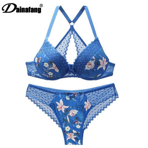 Soutien-gorge intime en dentelle, bonnet au dos, ensemble pour femmes, culotte tanga ajouré, sous-vêtements, lingerie sexy, 2022 ► Photo 1/6