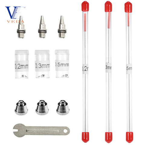 VEDA 0.2mm/0.3mm/0.5mm aérographe buse aiguille et capuchon de buse et clé pièces de rechange pour WD-130 série aérographe accessoires de pulvérisation ► Photo 1/6