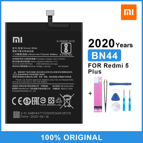 Xiao Mi batterie de téléphone d'origine BN44 pour Xiaomi Redmi 5 Plus batterie de remplacement 4000mAh avec des outils gratuits ► Photo 1/6