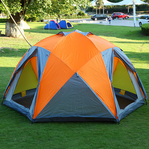 Tente de Camping en plein air ultralégère pour 10 personnes, tente touristique hexagonale mongole à double couche à 3 portes pour grande famille ► Photo 1/6