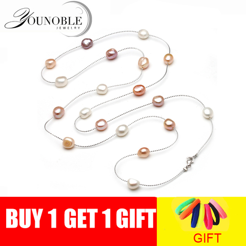 Long collier de perles multicouches d'eau douce véritable pour femmes, collier de perles naturelles à la mode pour mariage, bijoux d'anniversaire blancs pour filles ► Photo 1/6