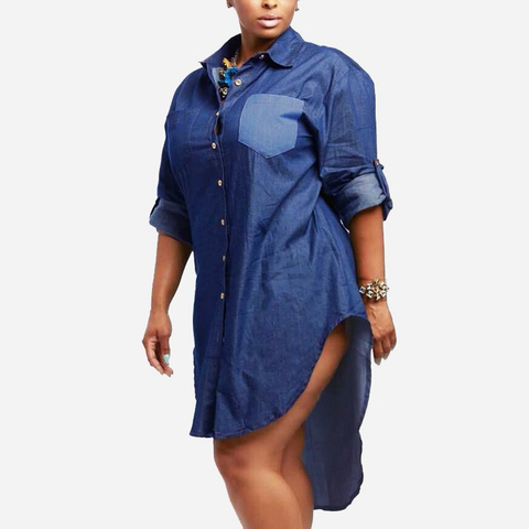 2022 automne robe Midi ZANZEA femmes Vintage robe en Denim revers à manches longues ourlet irrégulier chemises en jean surdimensionné longue haut Vestidos ► Photo 1/6