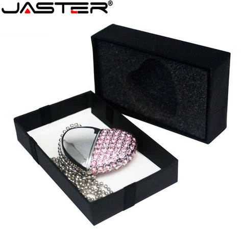 JASTER USB 2.0 métal diamant cristal coeur avec boîte-cadeau clé USB clé USB 4GB 32GB 64GB clé USB lecteur logo client ► Photo 1/6
