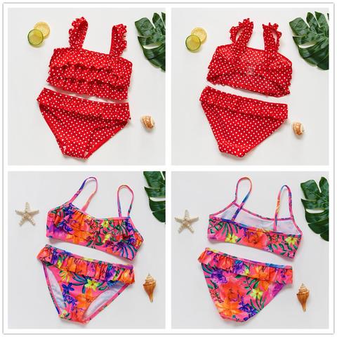 Maillot de bain deux pièces pour filles de 2 à 14 ans, style à volants, ensemble Bikini pour enfants et adolescentes, girls-ST169 ► Photo 1/6