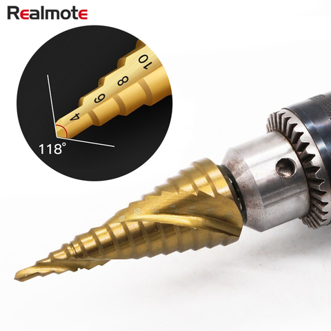 Realmote 3-32 HSS titane Hex forets étagés pour le perçage du métal charpentier rainure droite/forme en spirale outils de scie cloche ► Photo 1/6