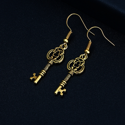 Boucles d'oreilles Antique plaqué argent pour femmes et filles, en forme de clé, boucles d'oreilles rétro, mignons, Bijoux ► Photo 1/6