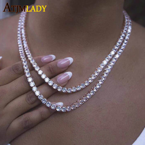 Chaîne de Tennis en zircon cubique pour femmes, bijou coloré, rose, blanc, glacé, 5mm, deux tons, hip hop ► Photo 1/6