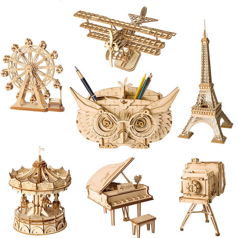 Puzzle 3D en bois créatif, bloc de construction créatif, modèle d'assemblage, jouet pour enfants et adultes, boîte à crayons en avion, Kit artisanal de décoration ► Photo 1/6