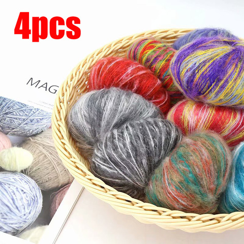 4 pièces fil de cachemire Mohair anti-boulochage Fine qualité fil à tricoter à la main pour écharpe Cardigan adapté pour femme ► Photo 1/6