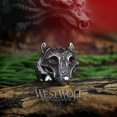 Beier-tête de loup, en acier inoxydable, Viking nordique, amulette, symbole d'odin, bague, vente en gros bijoux à la mode, LR534, 316L ► Photo 1/6