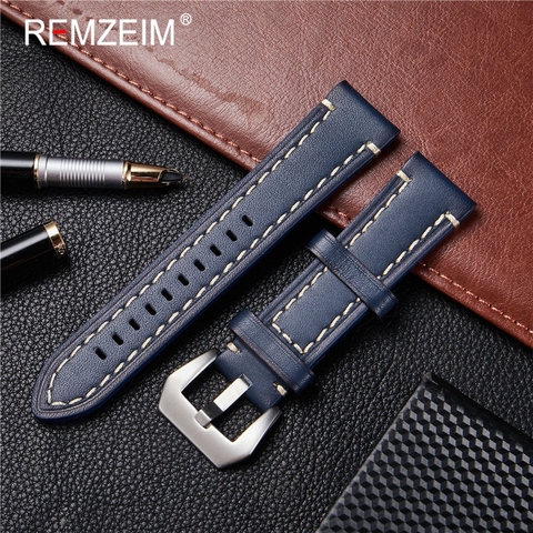 REMZEIM-Bracelet de montre en cuir véritable pour femmes et hommes, 18mm 20mm 22mm 24mm, nouveau, accessoires, Bracelet ► Photo 1/6