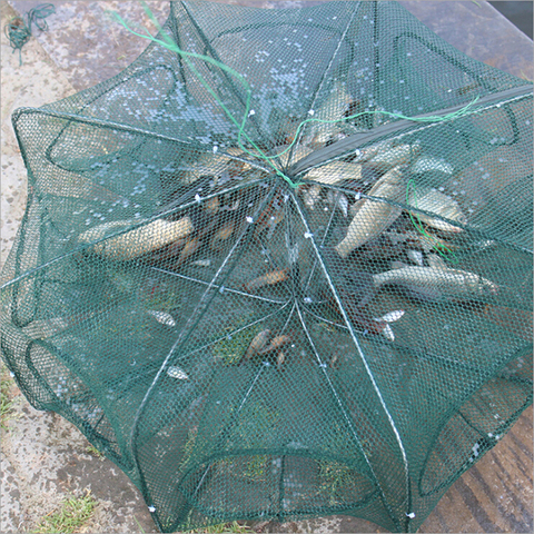 Filet de pêche hexagonal pliable 6 trous, Portable, réseau de coulée, piège à poissons, crevettes, Cages, filets en maille ► Photo 1/6