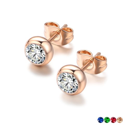 Piercing boucles d'oreilles pour femmes Style coréen Simple rond Zircon couleur or Rose accessoires de noël bijoux en gros E496 ► Photo 1/6