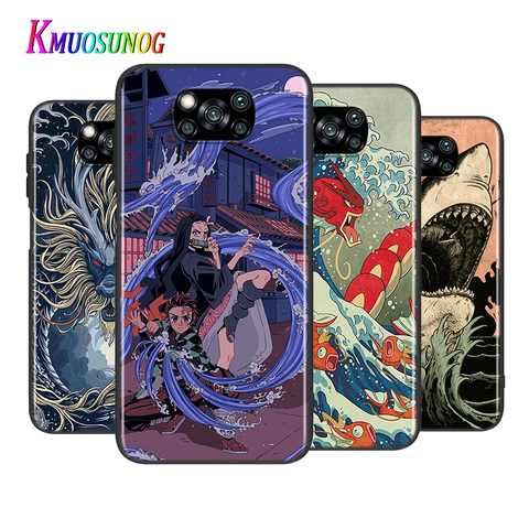 Coque de téléphone Xiaomi, dessin animé Dragon ondulé japonais pour Mi 11 10T Note 10 Poco X3 NFC M2 X2 C3 M3 Play Mix 3 A2 8 Lite Pro ► Photo 1/6