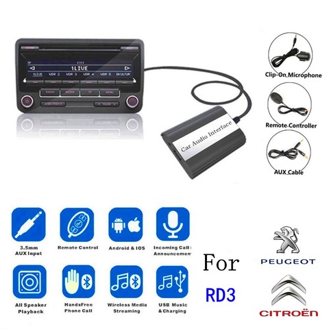 DOXINGYE – changeur de CD numérique Bluetooth, adaptateur de musique, Kit mains libres, pour voiture RD3 Peugeot CITROEN, 8 broches, AUX USB ► Photo 1/6