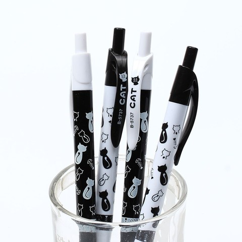 Ellen Brook 1 pièces mignon noir blanc chat stylo à bille Kawaii 0.5mm bleu papeterie stylo pour enfants bureau fournitures scolaires ► Photo 1/6