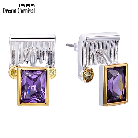 DreamCarnival1989 délicat féminin violet CZ boucles d'oreilles pour les femmes deux tons couleur quotidien mode bijoux Drop-shipping WE3984 ► Photo 1/6