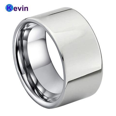 Bague en carbure de tungstène pour hommes, 12MM de plus, bague de mariage avec haute finition, bande plate, confortable et adaptée ► Photo 1/6