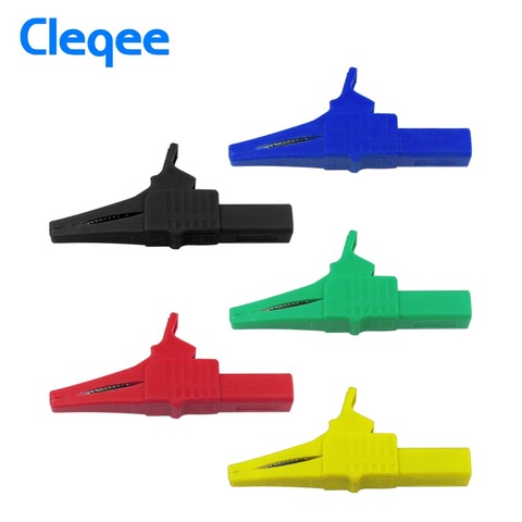 Cleqee P2003 5 pièces 32A 1000V pinces de Test crocodiles de sécurité pour 4mm fiche banane enveloppée cuivre 5 couleur S ► Photo 1/6