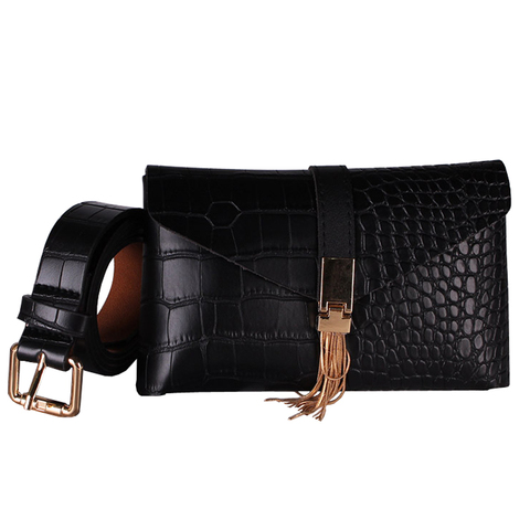Nouvelle mode en cuir souple ceinture sac pour femmes luxe gland dames noir taille sacs téléphone poche détachable Fanny Packs G141 ► Photo 1/6
