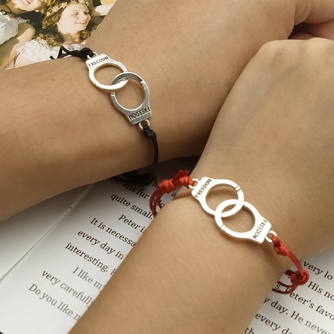 2 pièces Couple Bracelet noir rouge blanc couleur réglable menottes Bracelet cadeau pour petite amie en gros hommes femmes ► Photo 1/6