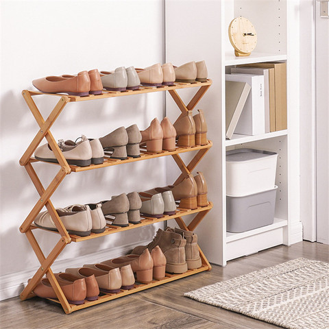 Étagère À Chaussures pliable 2/3/4/5/6 Couches Bambou Armoires À Chaussures Étagère Maison Support Organisateur Rack de Stockage de Chaussures Dortoir Porte ► Photo 1/6